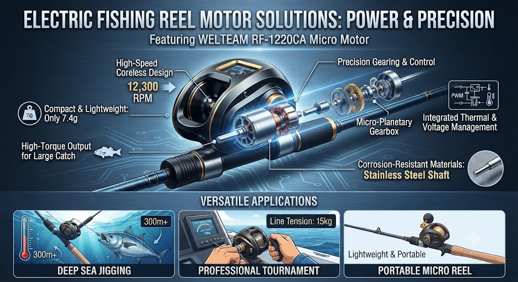 WELTEAM RF-1220CA micro coreless motor solution for electric fishing reels