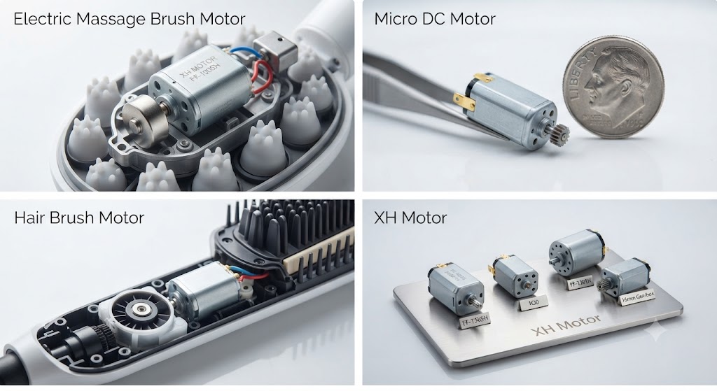 High-resolution image of the Electric Massage Brush Motor (FF-130SH-16188-40VP) designed by XH Motor for personal care applications.