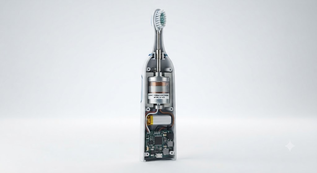 High-performance sonic electric toothbrush motor cross-section showing internal components and precision design