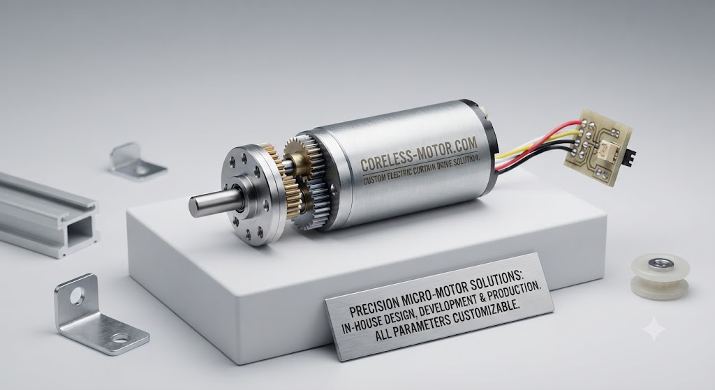 Custom electric curtain motor with planetary gearbox and custom PCB from manufacturer