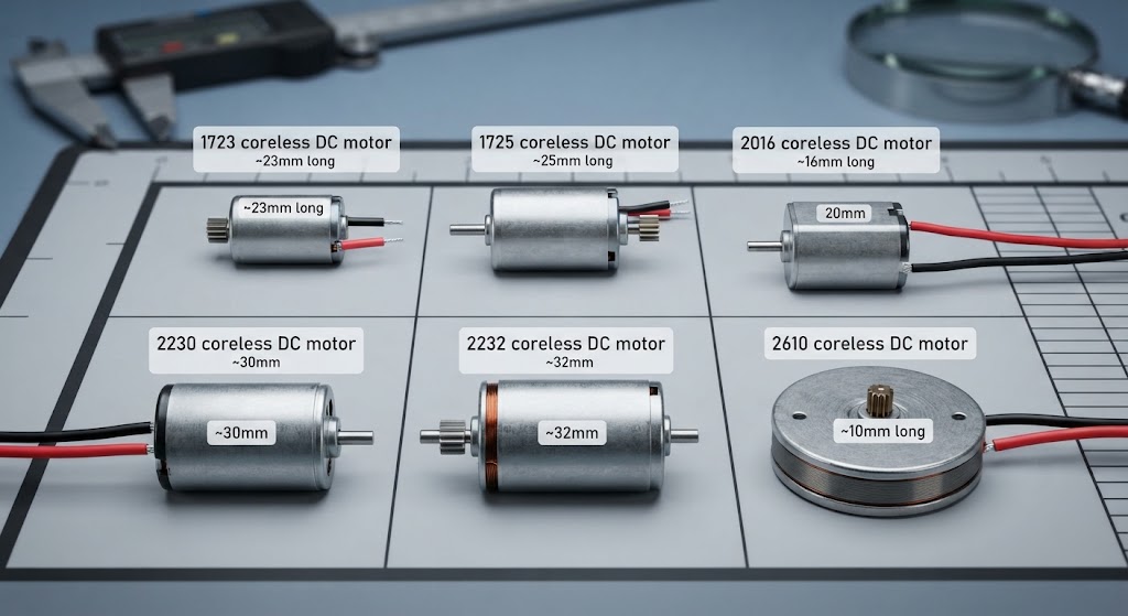 1723 1725 2016 2610 2020 2232 2230 coreless dc motor sizes